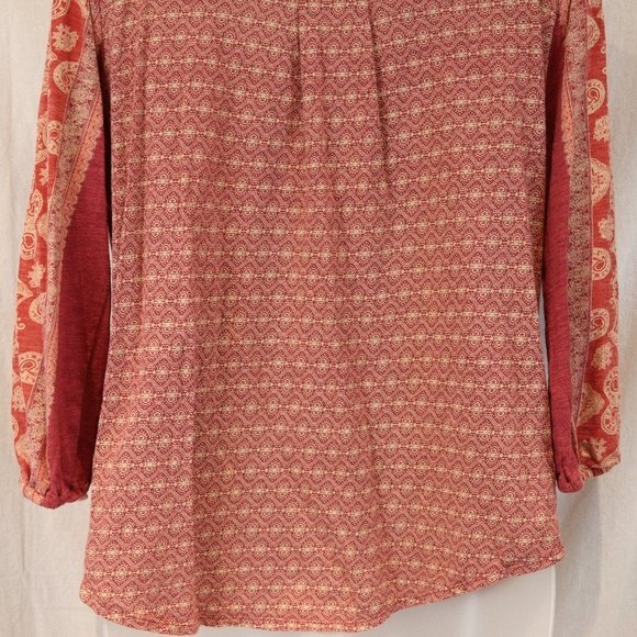 Lucky Brand Orange Fall Boho Layered Look Top Small Lightweight Colorful Print - Picture 5 of 9